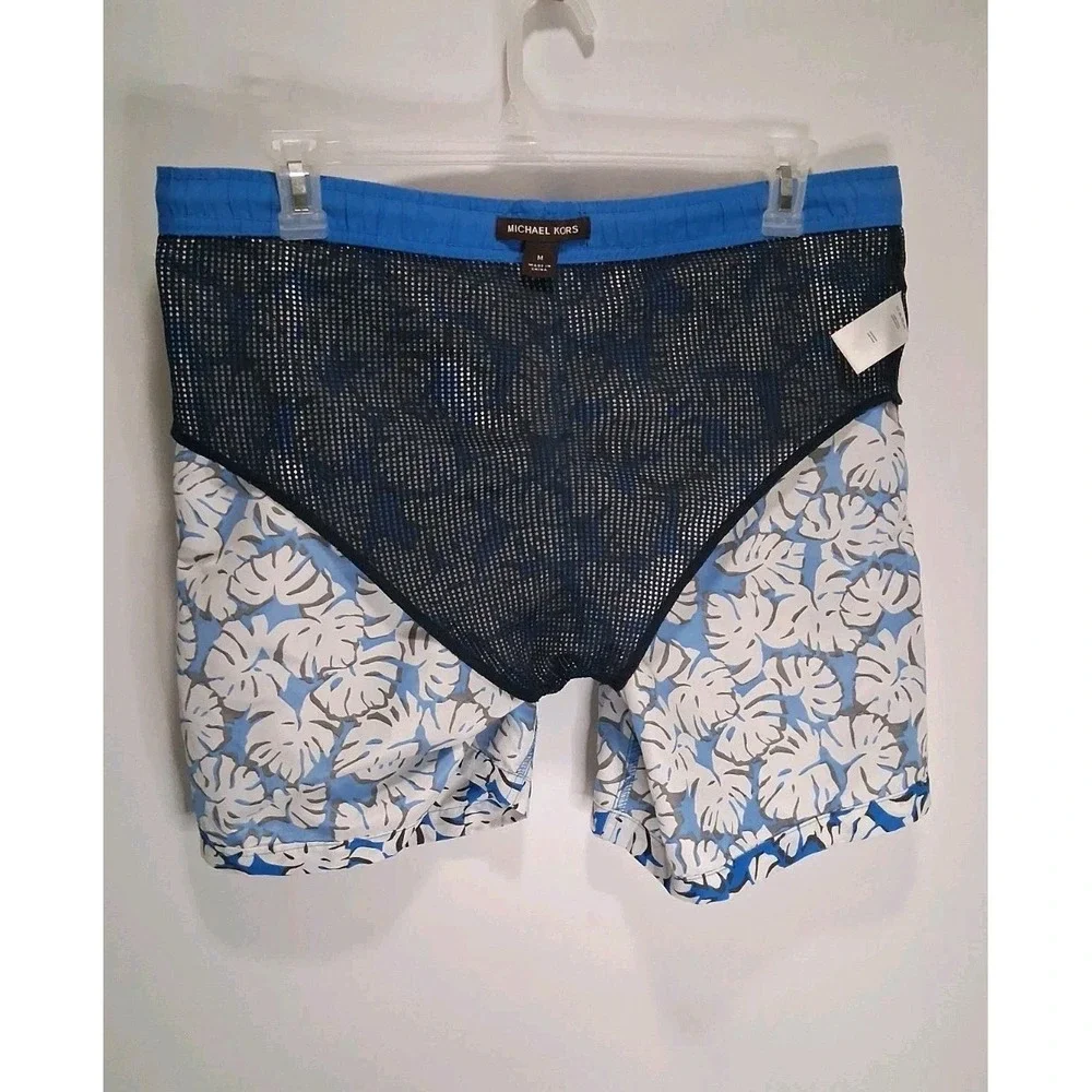 Michael Kors Men's Size M Medium Blue Floral Swim Shorts Drawstring Waist Trunks